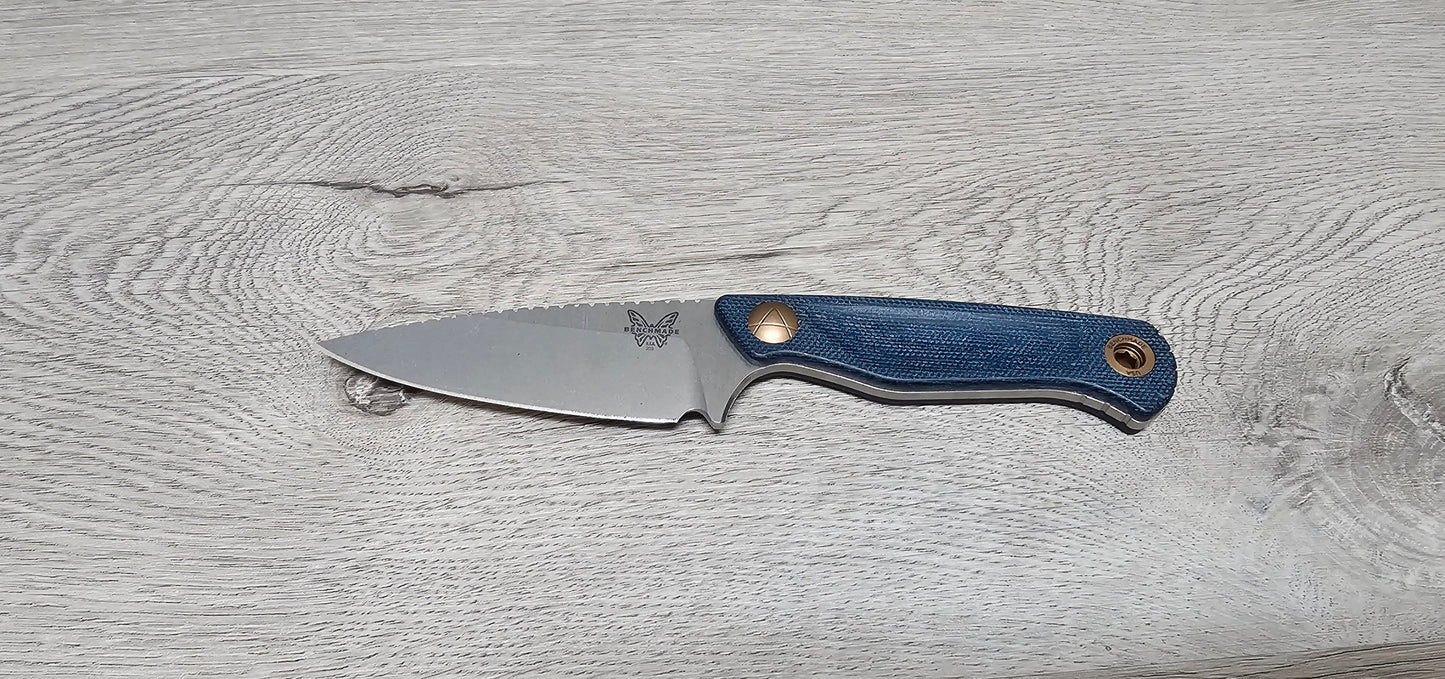 B-USA 203-04 DACI*N DENIM BLUE MICARTA MAGNA CUT FIXED BLADE KNIFE. MADE on a BENCH in Oregon