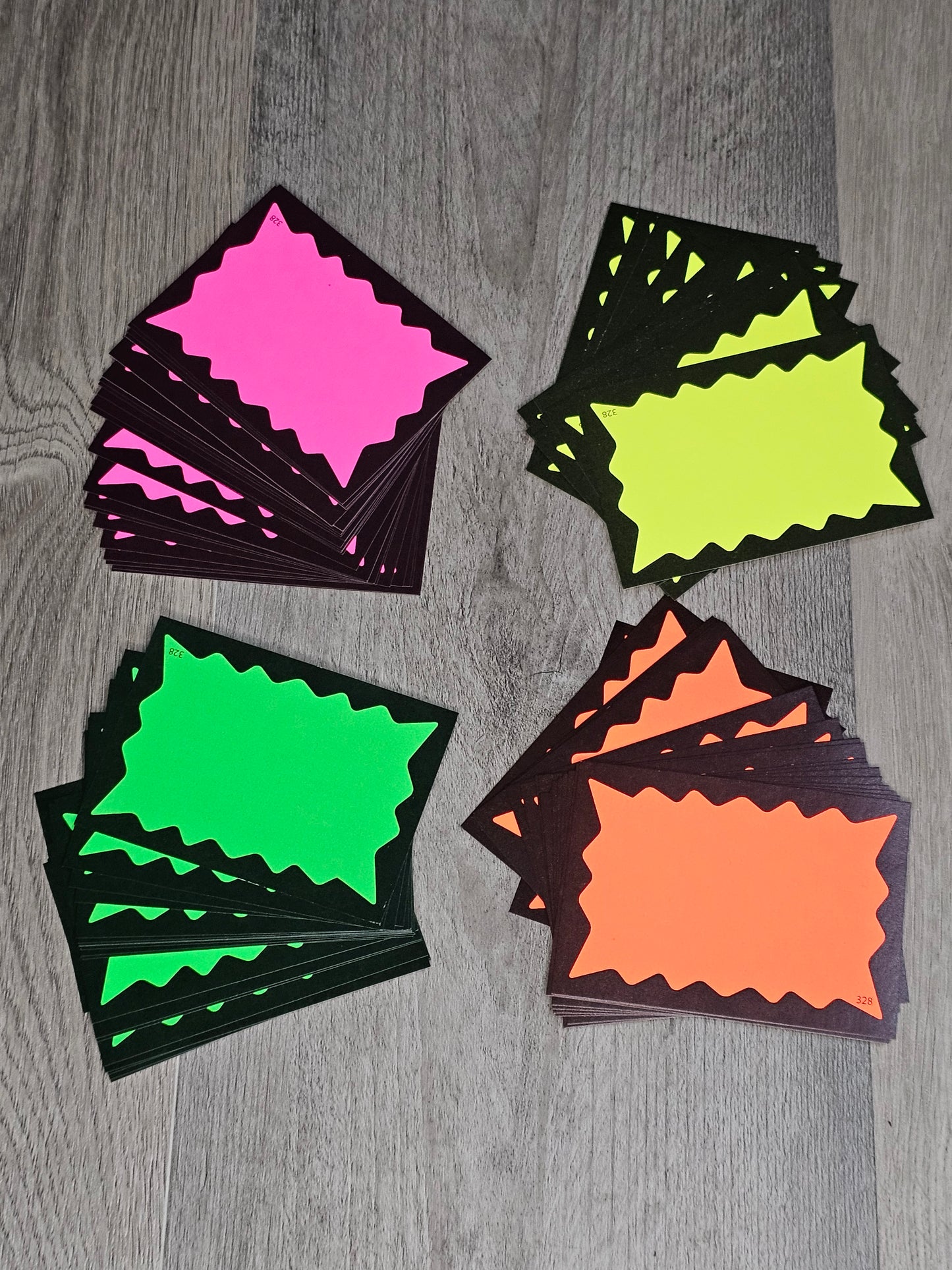 2.5 x3.5" BURST SIGN 100 PIECES 25 OF YELLOW, ORANGE, GREEN,PINK