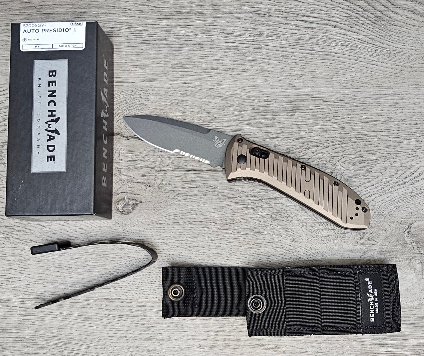B-USA 5700SGY-1 AUTO PRES*DIO II DARK EARTH ALUMINUM OPENING (NON 0TF) KNIFE . MADE on a BENCH in Oregon