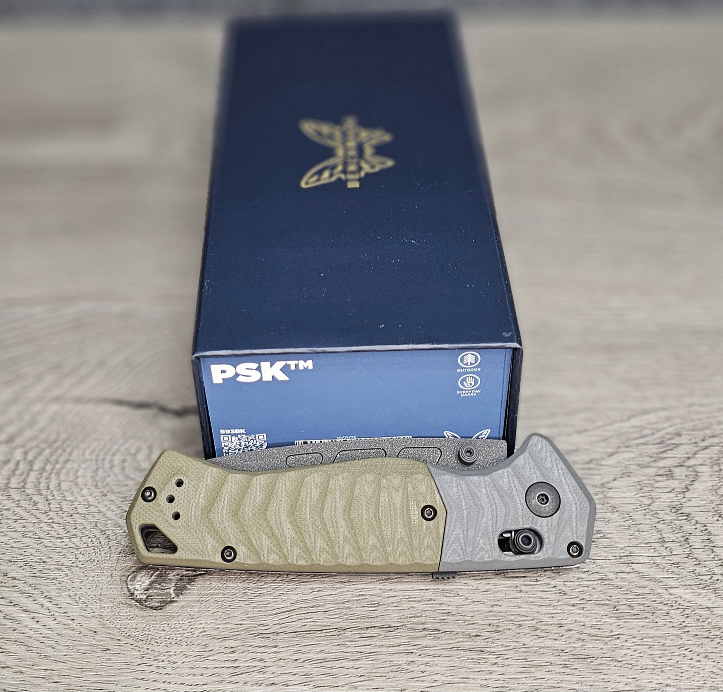 B-USA 593BK PS*K GRAY & OD GREEN MADE on a BENCH in Oregon USA