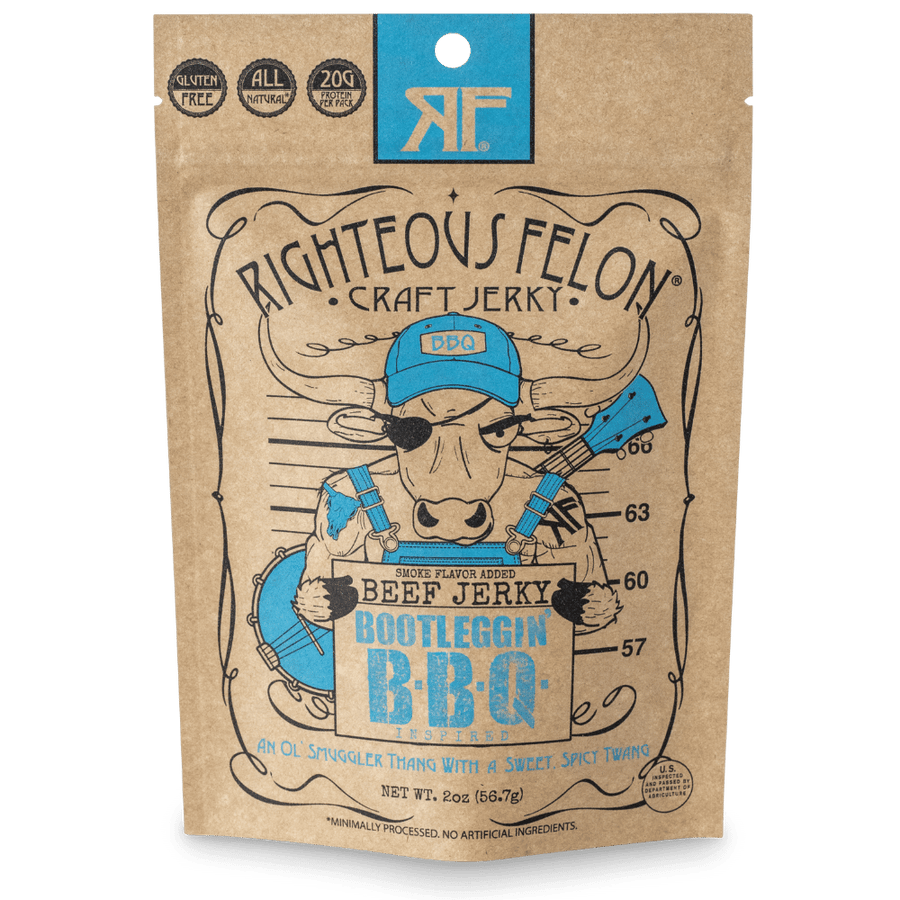 RIGHTEOUS FELON BOOTLEGGIN' BBQ BEEF JERKY 2OZ (8CT)