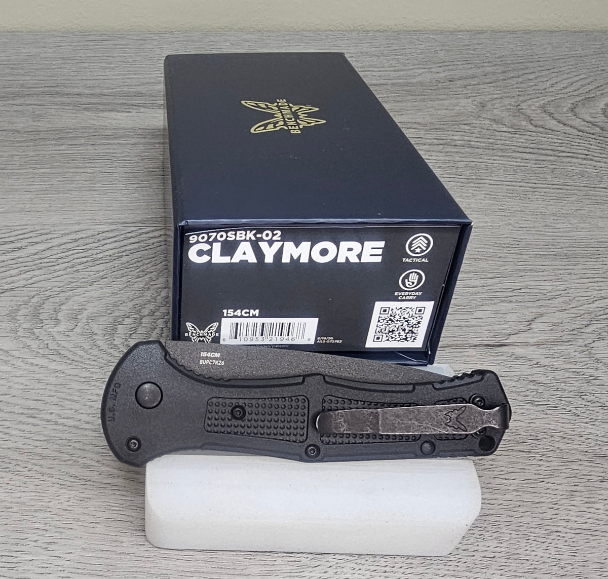 B-USA 9070SBK-02 CLAYM*RE AUTO OPENING (NON 0TF) BLACK SERRATED KNIFE . MADE on a BENCH in Oregon
