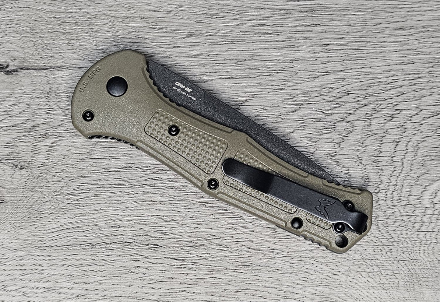 B-USA 9070SBK-1 CLAYM*RE AUTO OPENING (NON 0TF) RANGER GREEN SERRATED KNIFE . MADE on a BENCH in Oregon