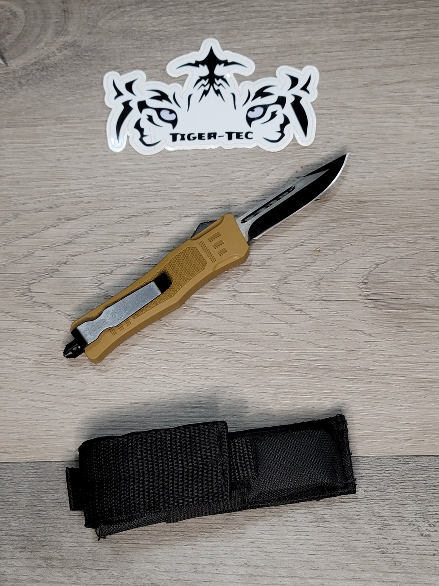 Tiger Tec Defender Coyote Out The Front Knife Drop Point Blade