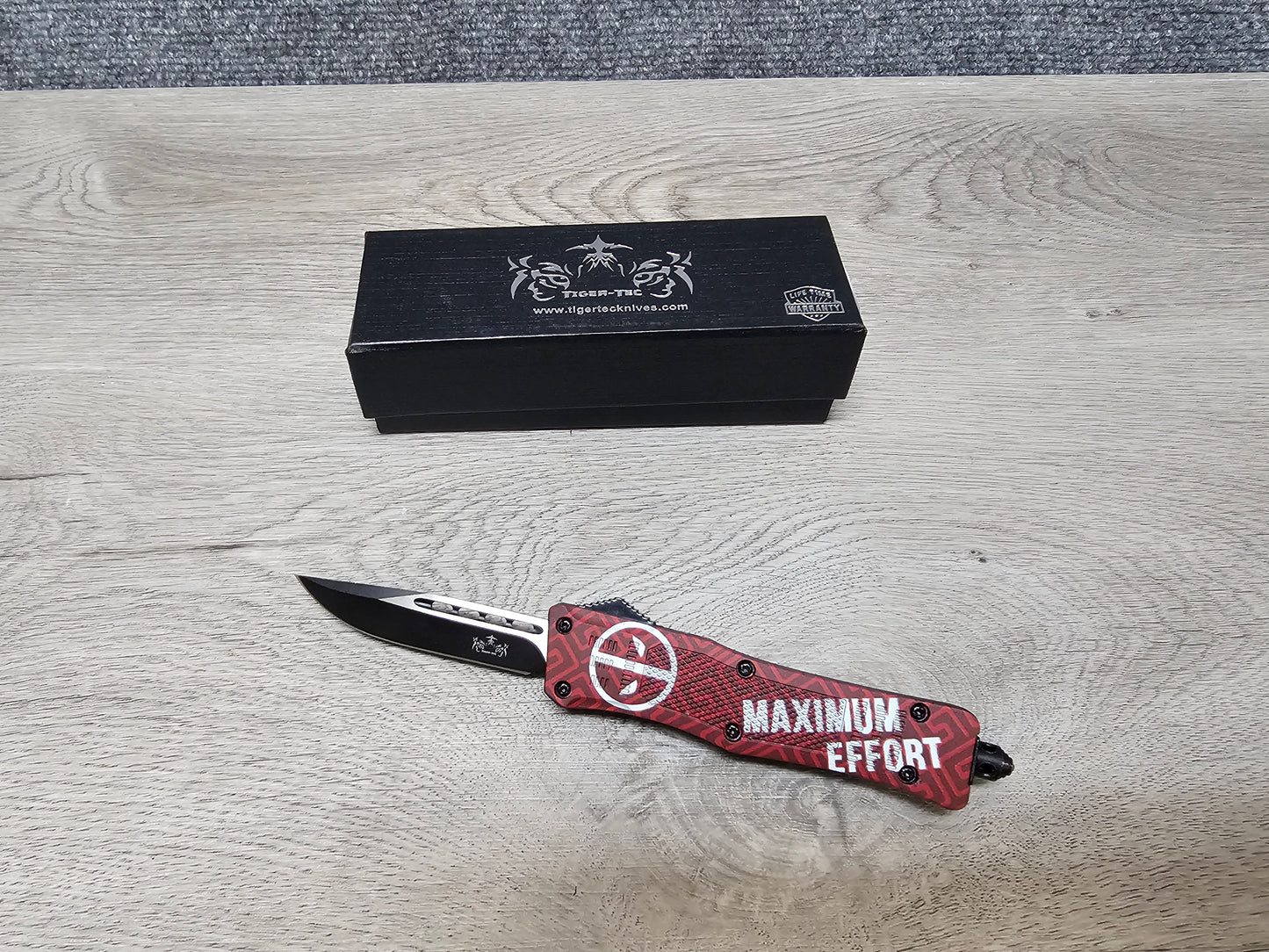 Tiger Tec Defender MAXIMUM EFFORT Out The Front Knife DROP POINT Blade