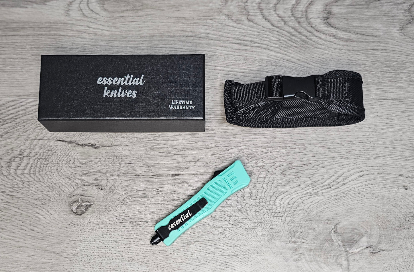 ESSENTIAL KNIVES "THE ESSENTIAL 7" TIFFANY BLUE Out The Front Knife TANTO Blade