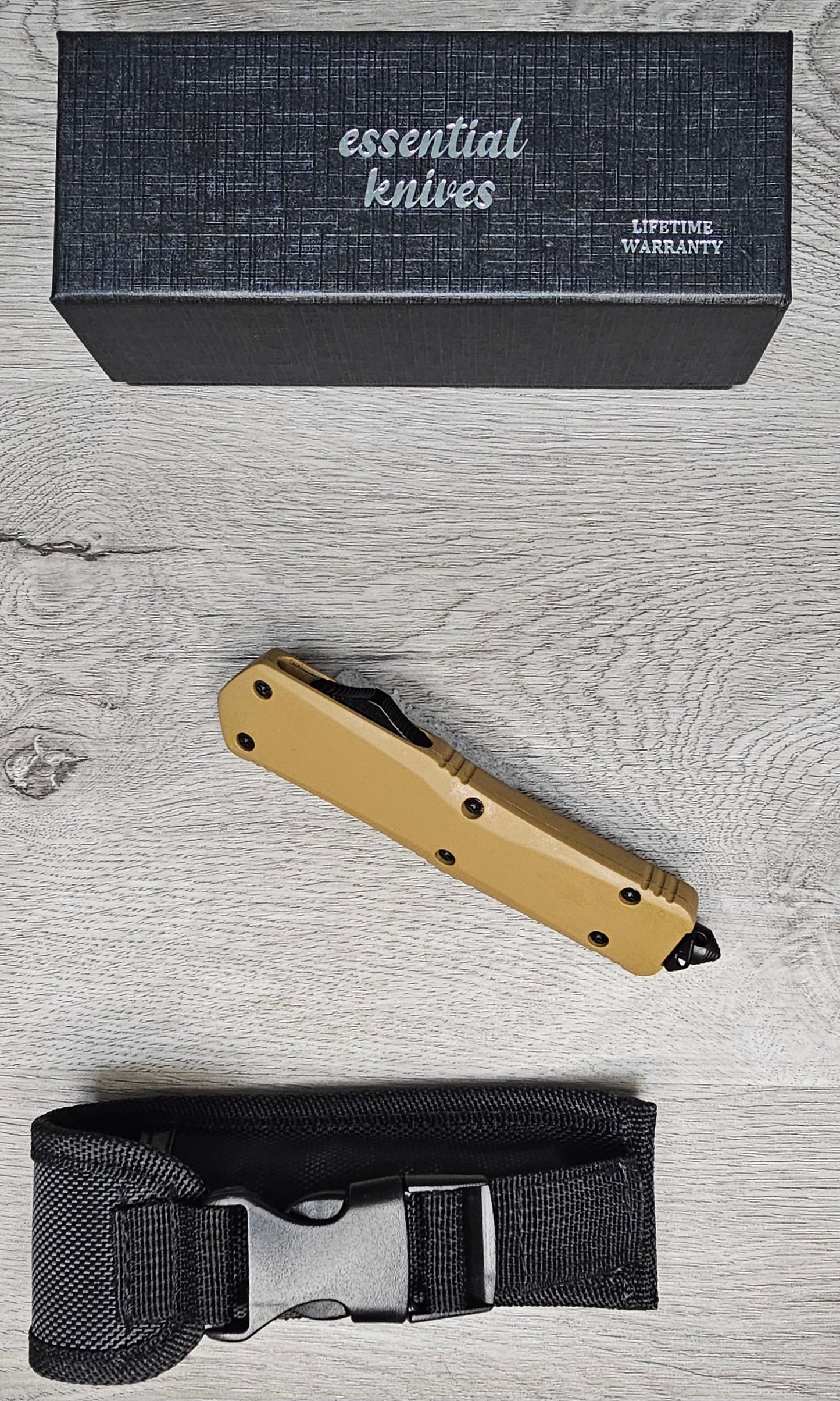 ESSENTIAL KNIVES "THE ESSENTIAL 9" COYOTE Out The Front Knife Tanto Blade