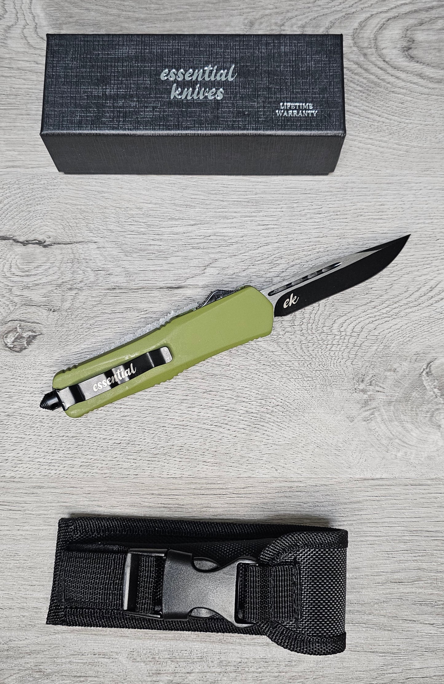 ESSENTIAL KNIVES "THE ESSENTIAL 9" OD GREEN Out The Front Knife DROP POINT Blade