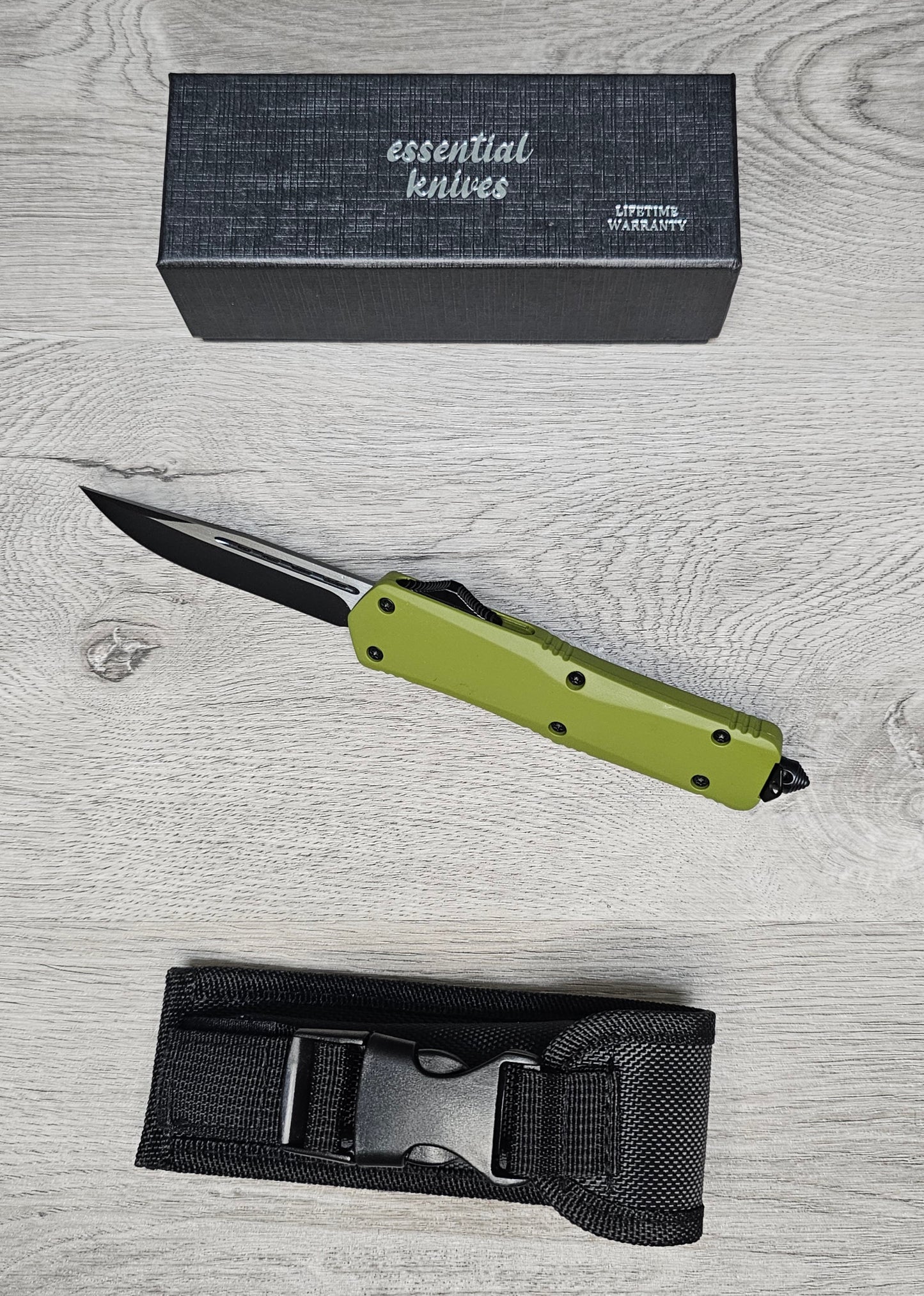 ESSENTIAL KNIVES "THE ESSENTIAL 9" OD GREEN Out The Front Knife DROP POINT Blade