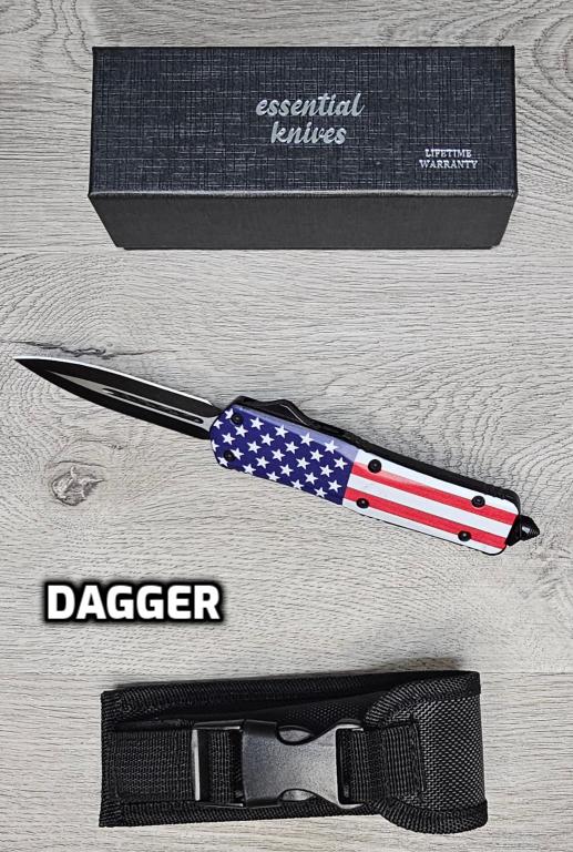 ESSENTIAL KNIVES "THE ESSENTIAL 9" STARS & STRIPES Out The Front Knife 3 BLADE TYPES)