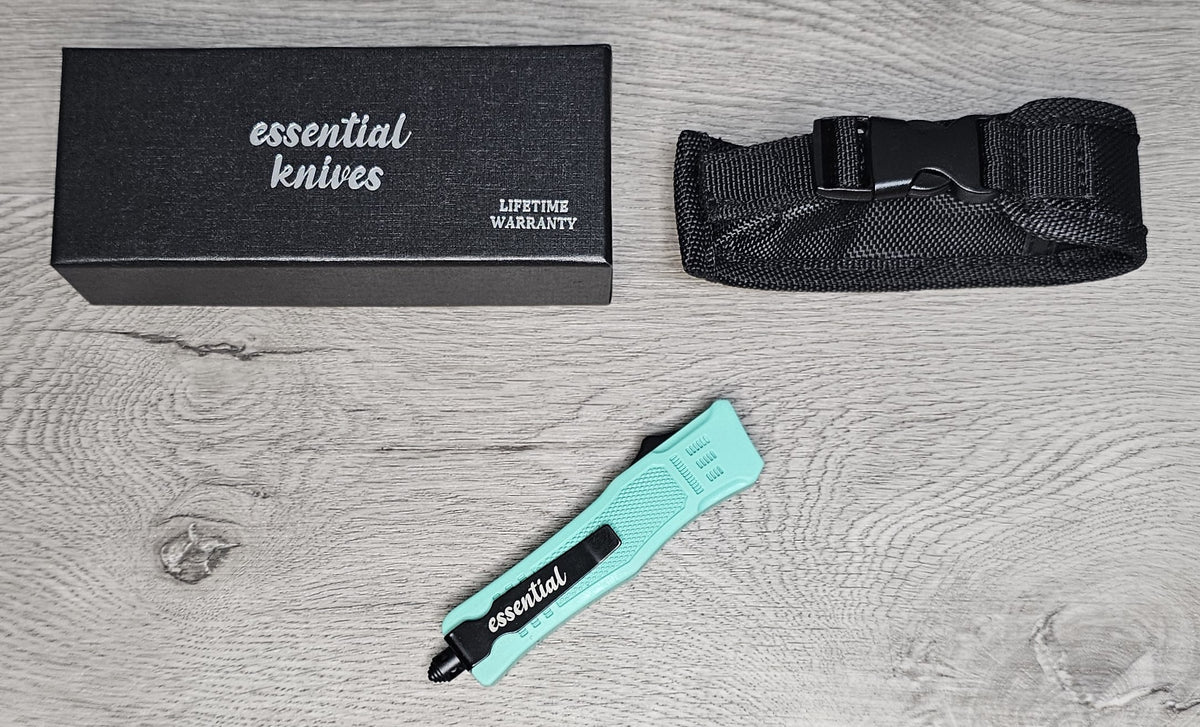 ESSENTIAL KNIVES "THE ESSENTIAL 7" TIFFANY BLUE Out The Front Knife 3 BLADE TYPES