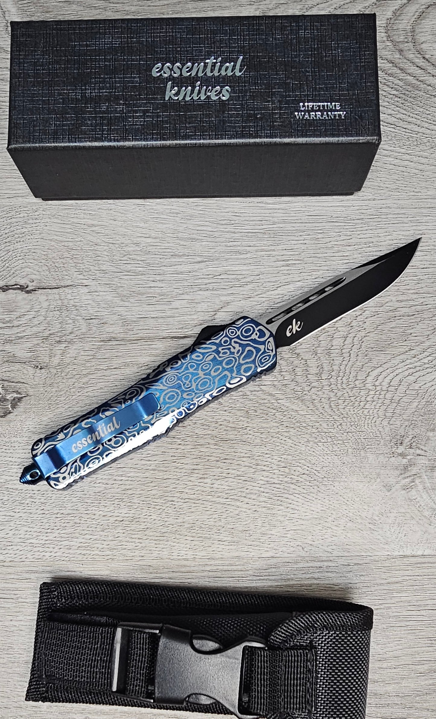 ESSENTIAL KNIVES "THE ESSENTIAL 9" COBALT Out The Front Knife DROP POINT Blade