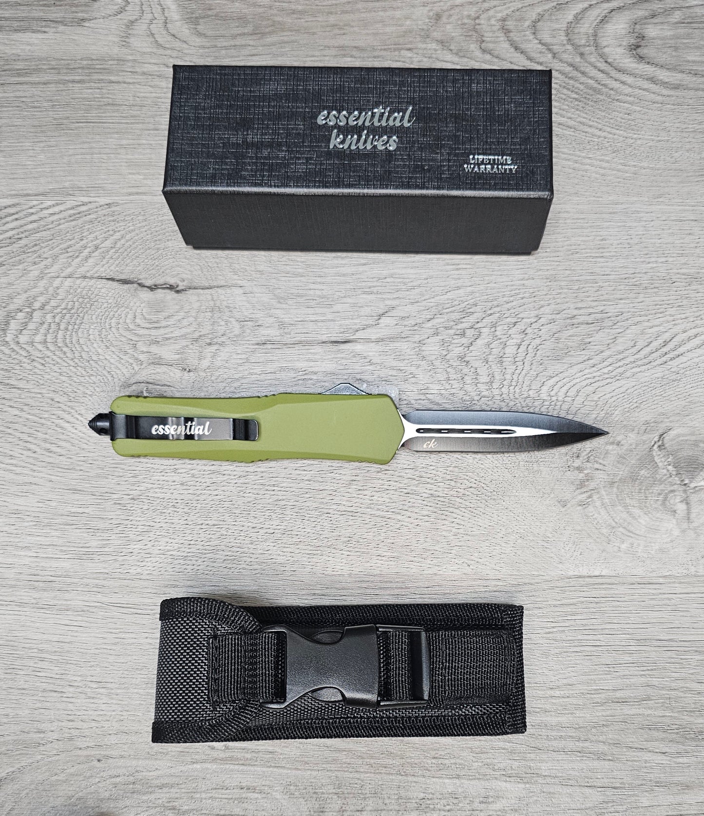 ESSENTIAL KNIVES "THE ESSENTIAL 9" OD GREEN Out The Front Knife DAGGER Blade