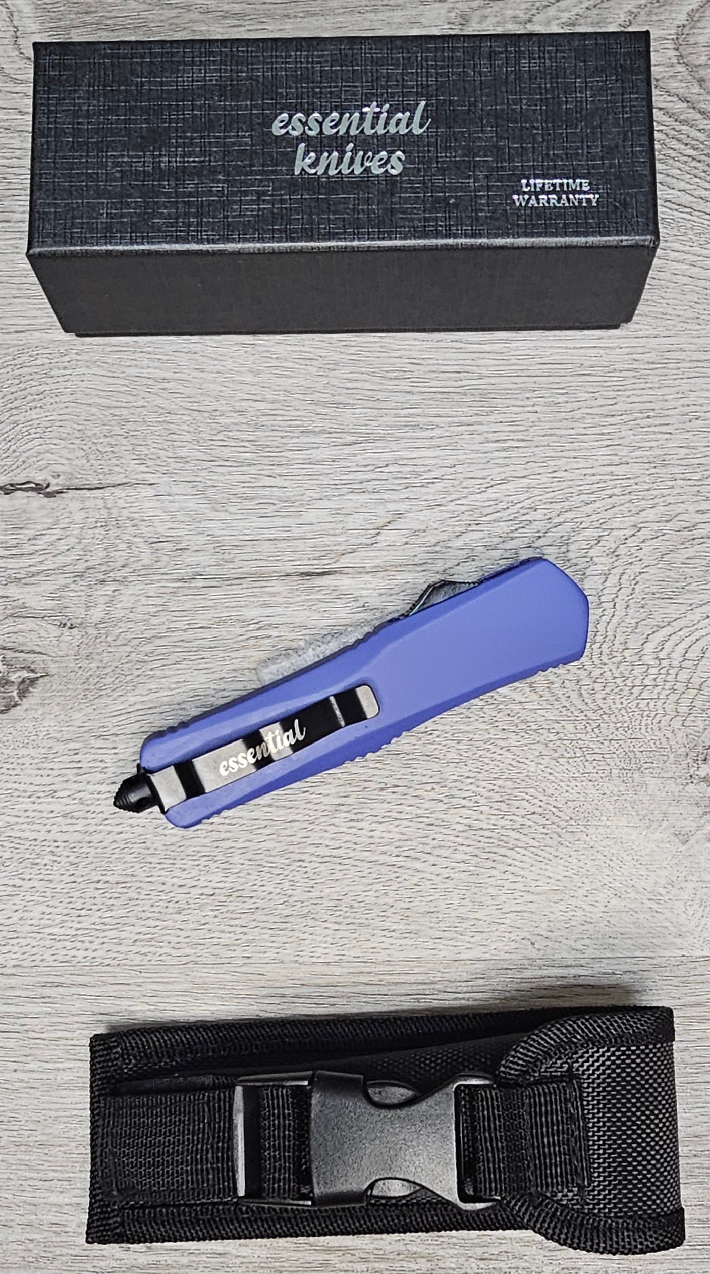 ESSENTIAL KNIVES "THE ESSENTIAL 9" PURPLE Out The Front Knife DAGGER Blade