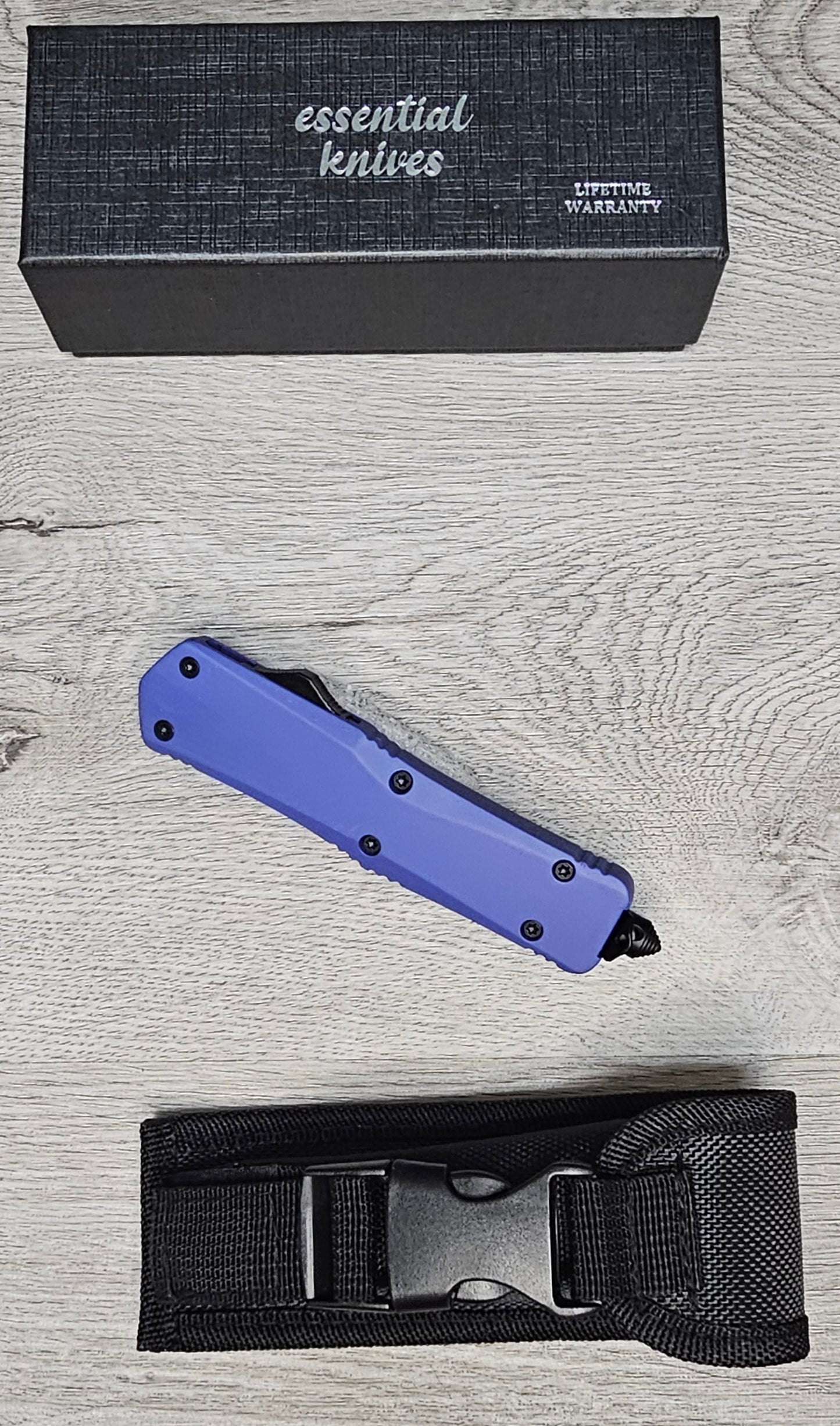 ESSENTIAL KNIVES "THE ESSENTIAL 9" PURPLE Out The Front Knife DAGGER Blade