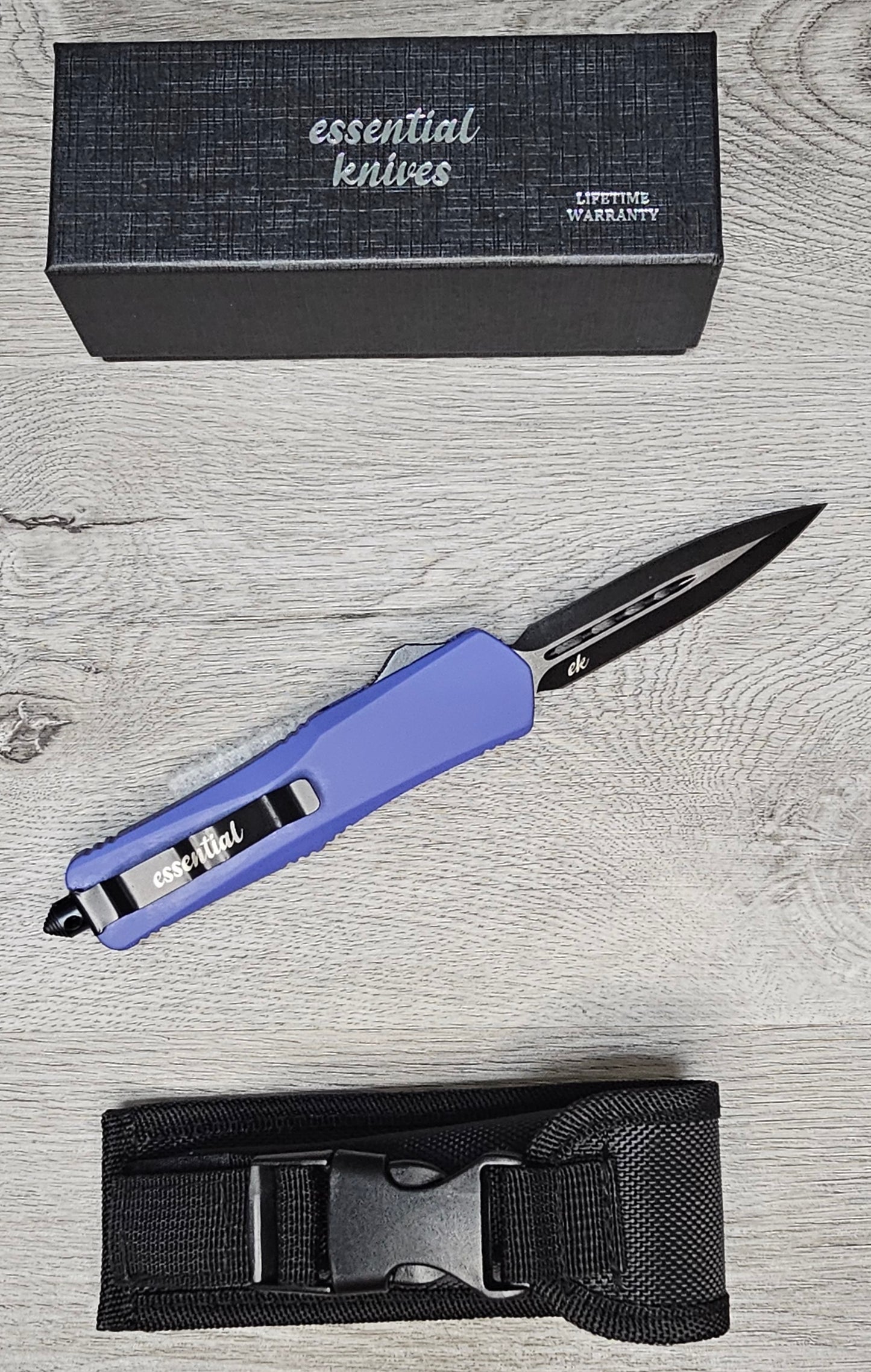 ESSENTIAL KNIVES "THE ESSENTIAL 9" PURPLE Out The Front Knife DAGGER Blade