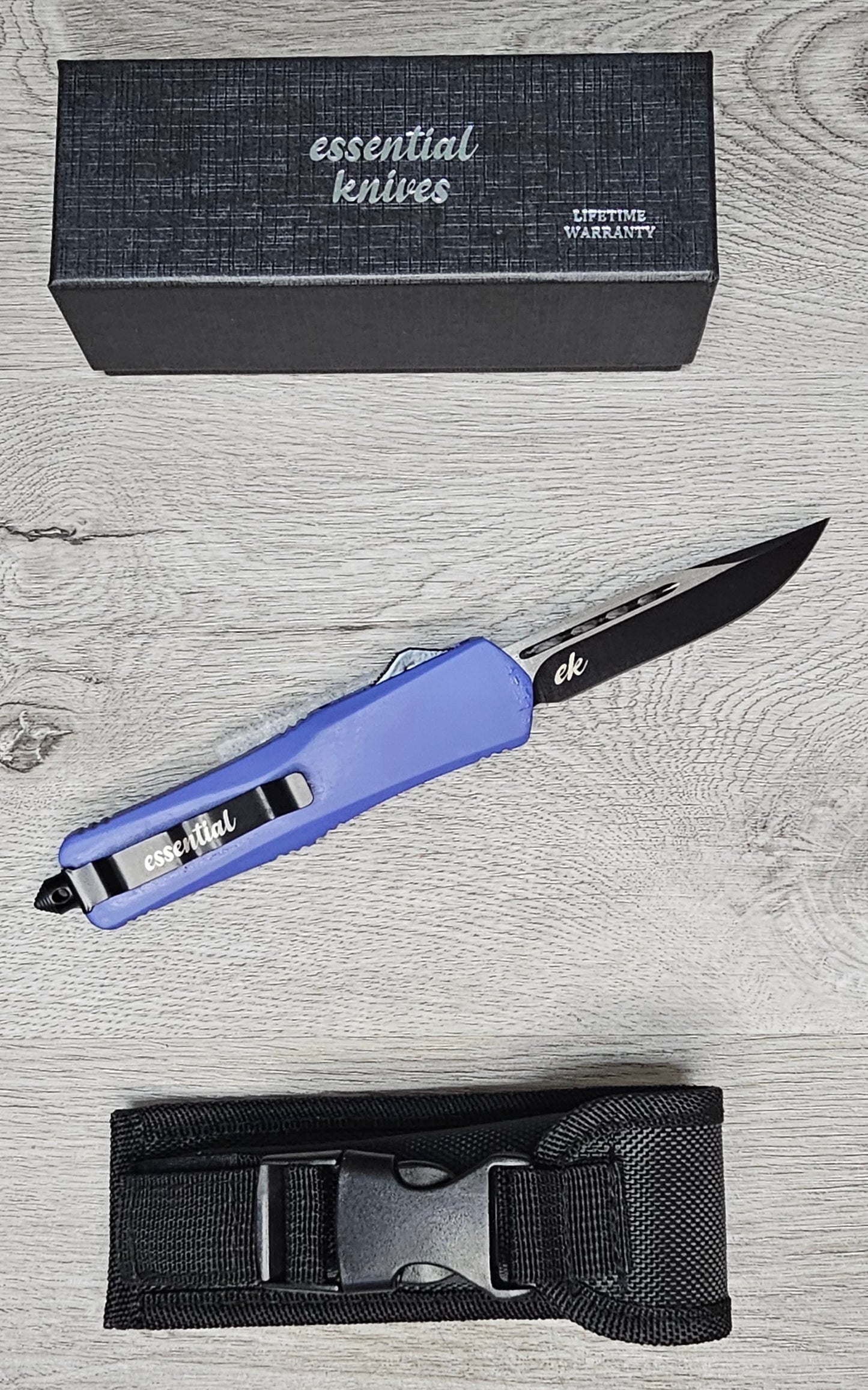 ESSENTIAL KNIVES "THE ESSENTIAL 9" PURPLE Out The Front Knife DROP POINT BLADE