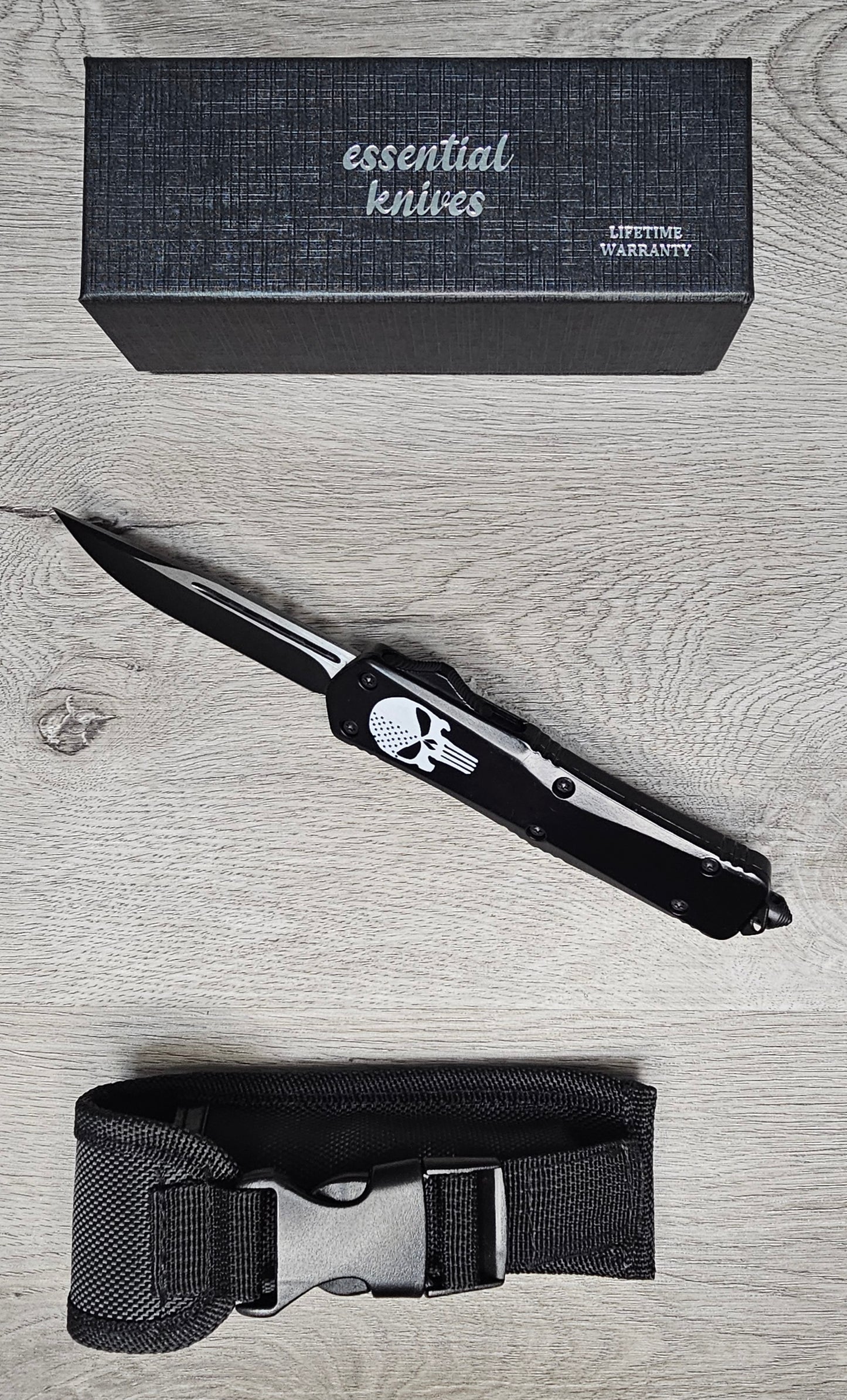 ESSENTIAL KNIVES "THE ESSENTIAL 9" SKULL Out The Front Knife DROP POINT Blade