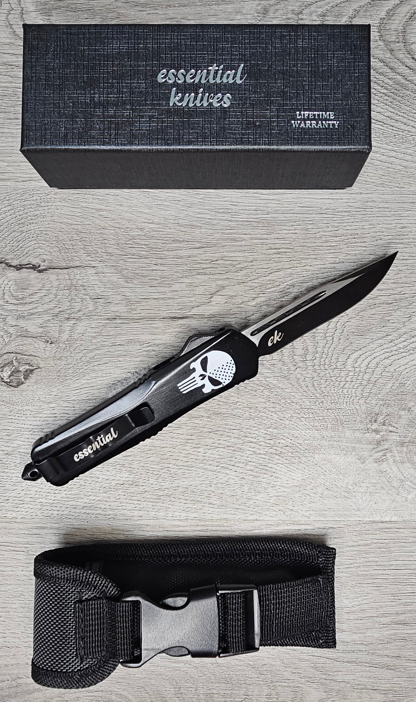 ESSENTIAL KNIVES "THE ESSENTIAL 9" SKULL Out The Front Knife DROP POINT Blade