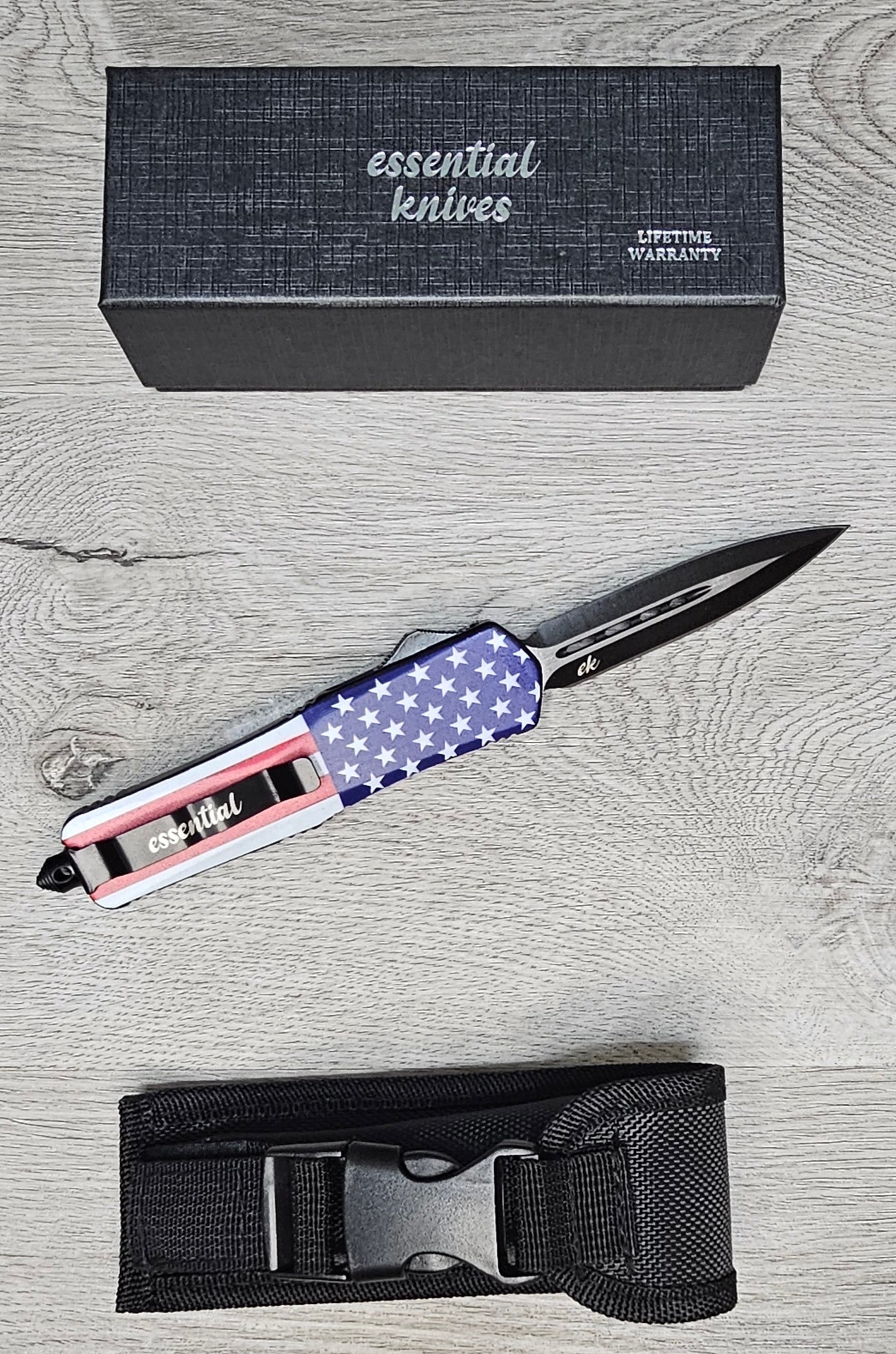 ESSENTIAL KNIVES "THE ESSENTIAL 9" STARS & STRIPES Out The Front Knife DAGGER Blade