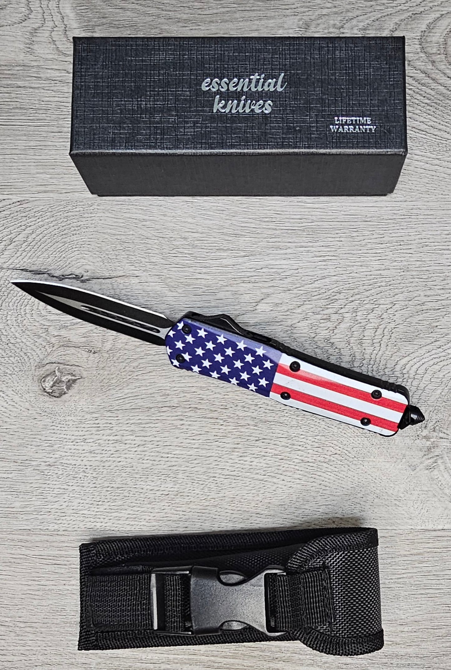 ESSENTIAL KNIVES "THE ESSENTIAL 9" STARS & STRIPES Out The Front Knife DAGGER Blade
