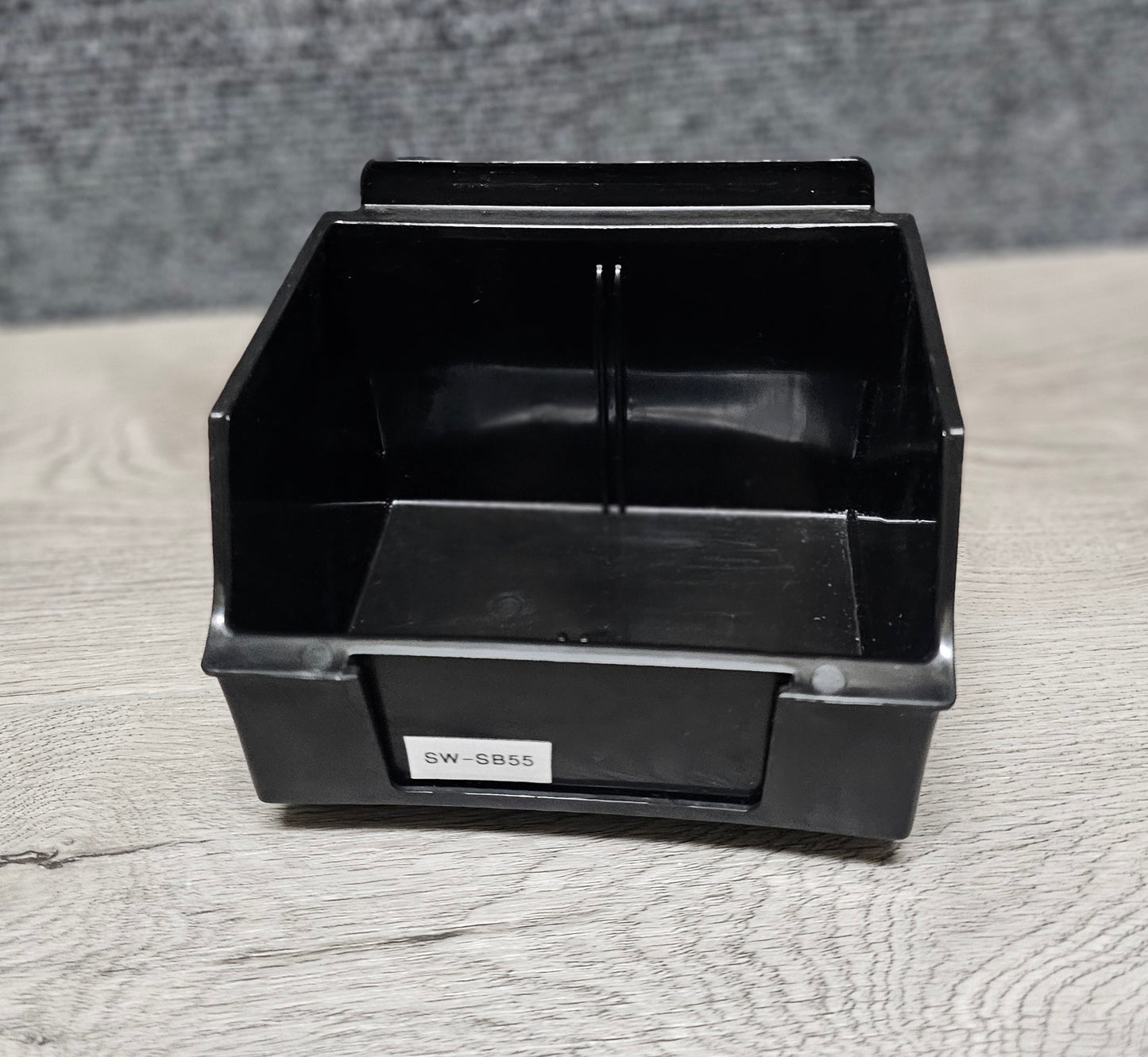 BLACK PLASTIC BOX "STANDARD" FOR SLATWALL & PEBOARD (W/ ADAPTER) 4.65"d x 5.5"w x 3.35"h # SW-SB55