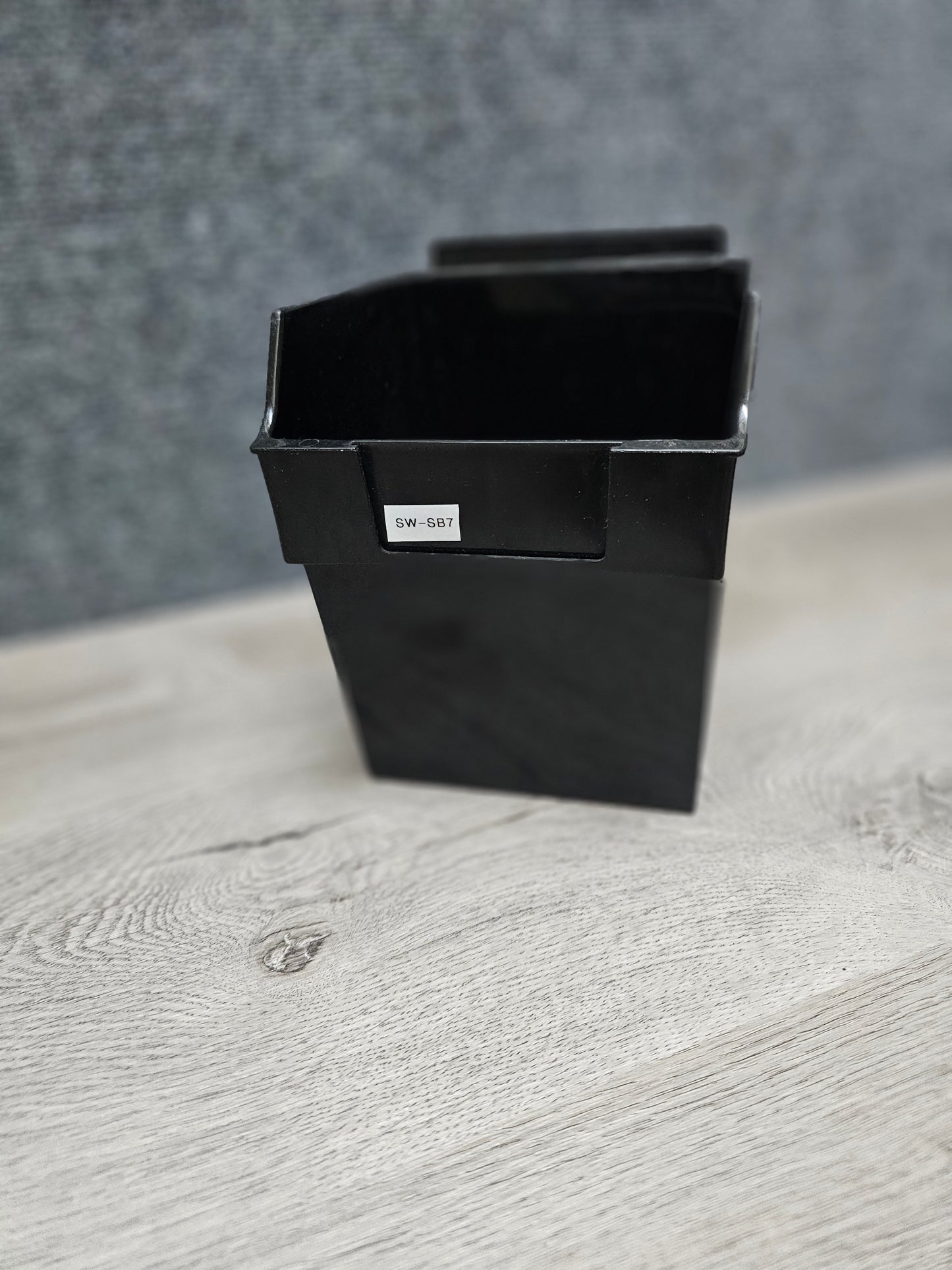 BLACK PLASTIC BOX "CUBE" FOR SLATWALL & PEBOARD (W/ ADAPTER)5 3/4"L x 5 3/4"W x 7"H # SW-SB7