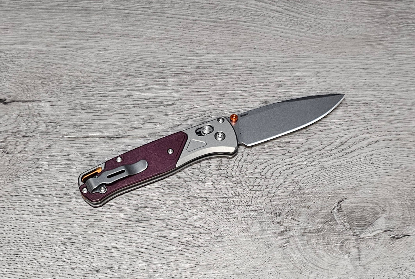 B-USA 535-09 BUGO*T Grey/Redstone Aluminum & Richlite MADE on a BENCH in Oregon