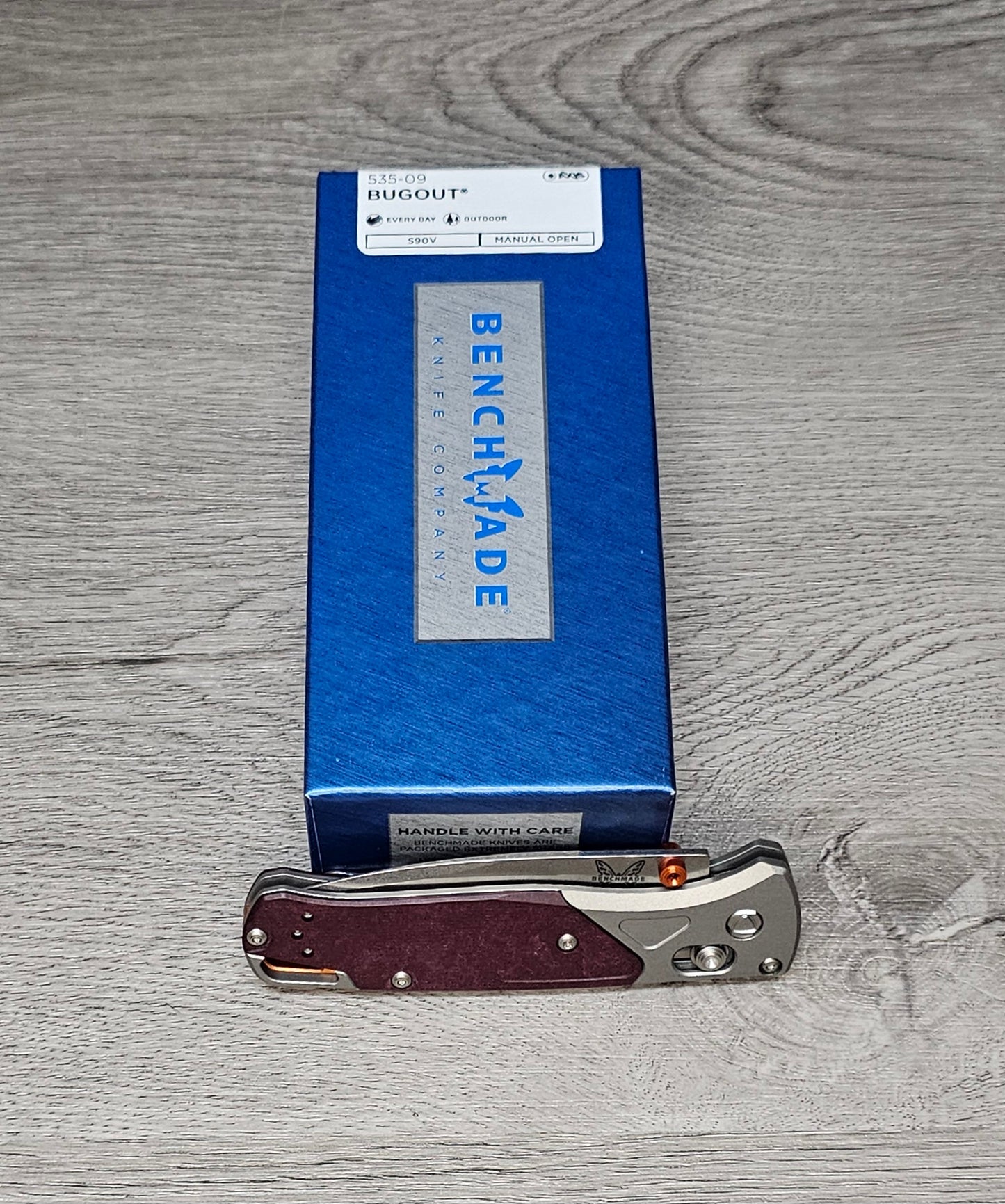 B-USA 535-09 BUGO*T Grey/Redstone Aluminum & Richlite MADE on a BENCH in Oregon