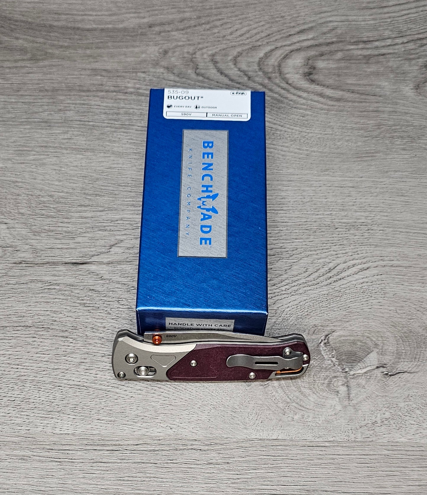 B-USA 535-09 BUGO*T Grey/Redstone Aluminum & Richlite MADE on a BENCH in Oregon