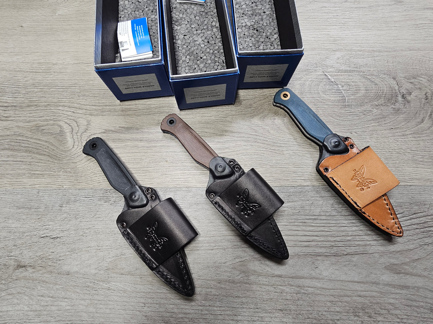 B-USA 203-04 DACI*N DENIM BLUE MICARTA MAGNA CUT FIXED BLADE KNIFE. MADE on a BENCH in Oregon