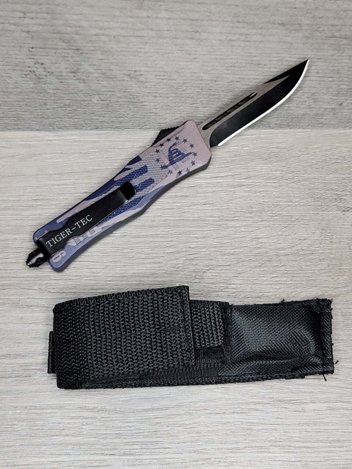 Tiger Tec Defender "1776" Out The Front Knife Drop Point Blade