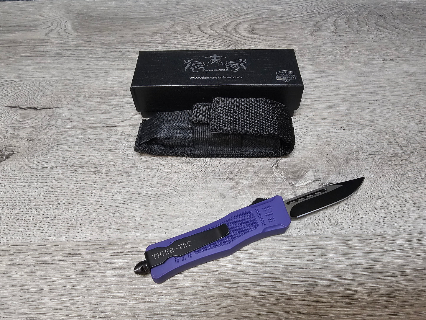 Tiger Tec Defender Purple Out The Front Knife Drop Point Blade