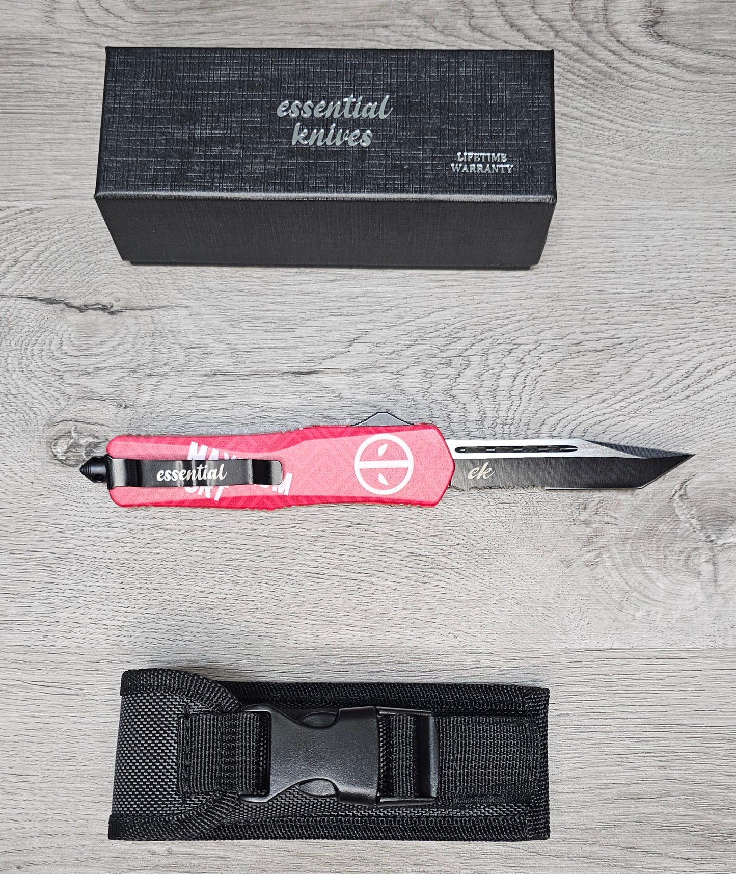 ESSENTIAL KNIVES "THE ESSENTIAL 9" MAXIMUM EFFORT Out The Front Knife TANTO serrated Blade