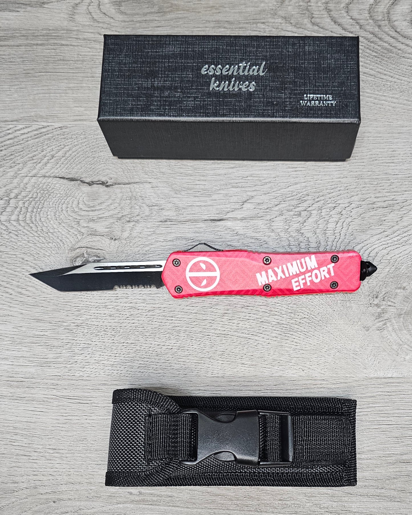 ESSENTIAL KNIVES "THE ESSENTIAL 9" MAXIMUM EFFORT Out The Front Knife TANTO serrated Blade