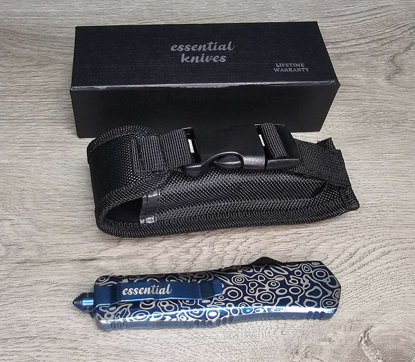 ESSENTIAL KNIVES "THE ESSENTIAL 9" COBALT Out The Front Knife TANTO Blade