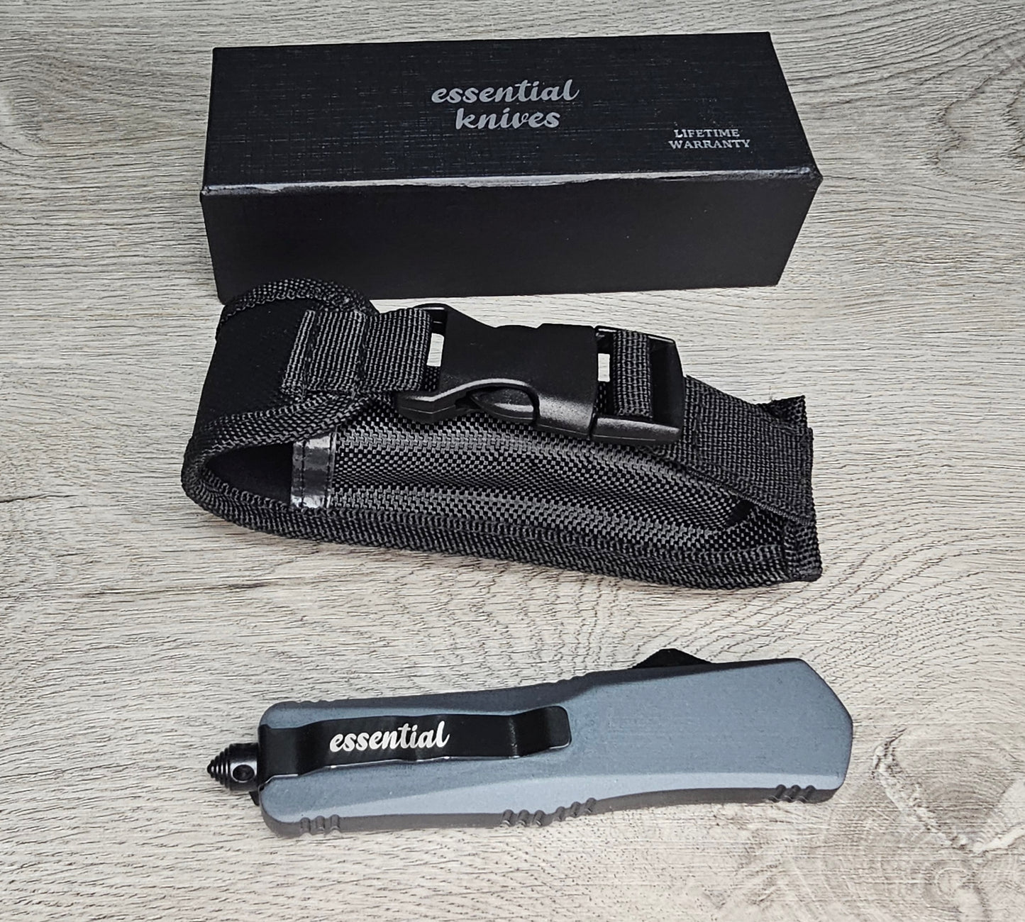 ESSENTIAL KNIVES "THE ESSENTIAL 9" GRANITE Out The Front Knife TANTO Blade