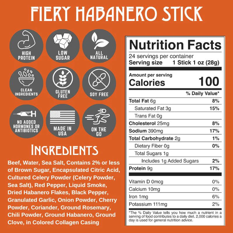 RIGHTEOUS FELON FIERY HABENERO BEEF STICK 24 PACK 1oz