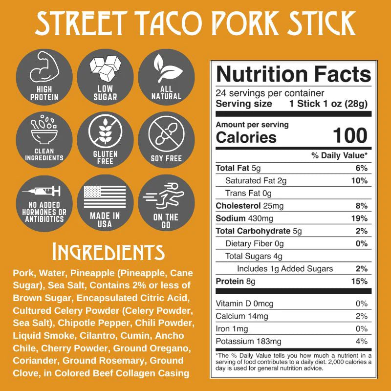 RIGHTEOUS FELON STREET TACO PORK STICK 24 PACK 1oz