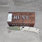 B-USA 15536GN-01  TAG*ED OUT  TAN W/ GREEN BLADE KNIFE. MADE on a BENCH in Oregon