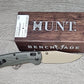 B-USA 15536TN-02  TAG*ED OUT  DEEP OLIVE GREEN W/ TAN BLADE KNIFE. MADE on a BENCH in Oregon