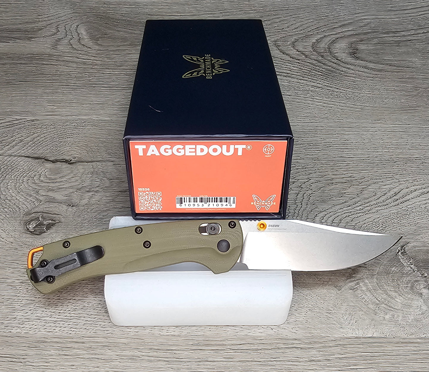 B-USA 15536  TAG*ED OUT OD GREEN G10  KNIFE. MADE on a BENCH in Oregon