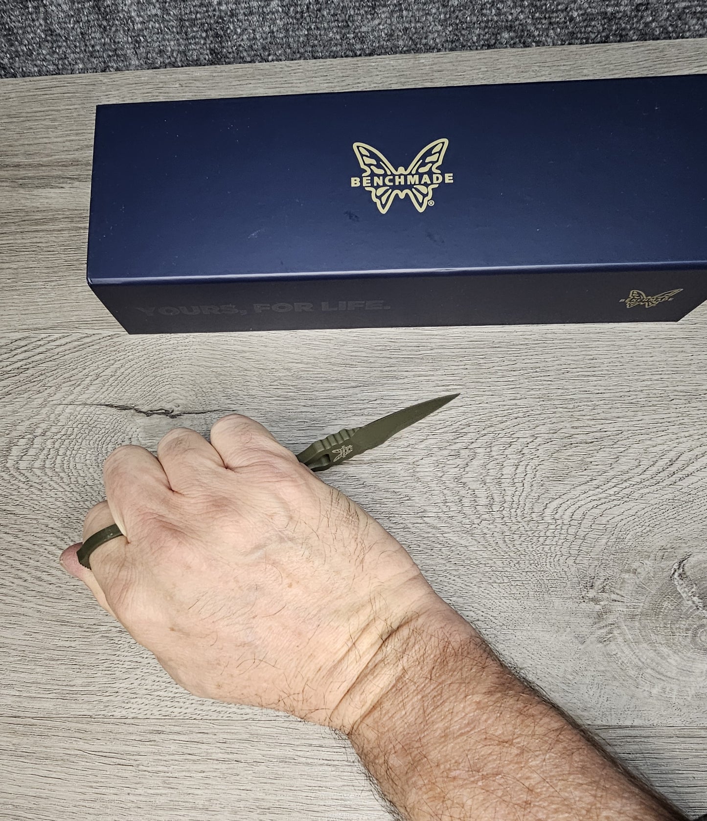 B-USA 177GN MIN*  GREEN SOCP SPEAR POINT MINI DAGGER KNIFE. TAN SEATH MADE on a BENCH in Oregon