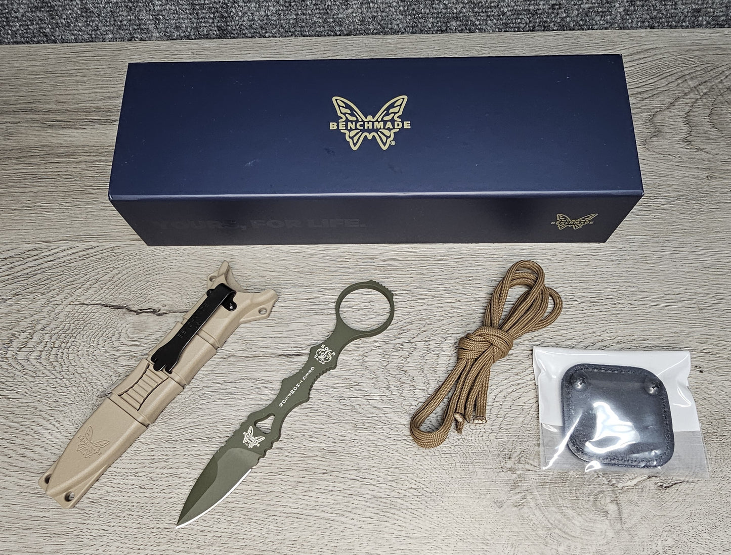 B-USA 177GN MIN*  GREEN SOCP SPEAR POINT MINI DAGGER KNIFE. TAN SEATH MADE on a BENCH in Oregon