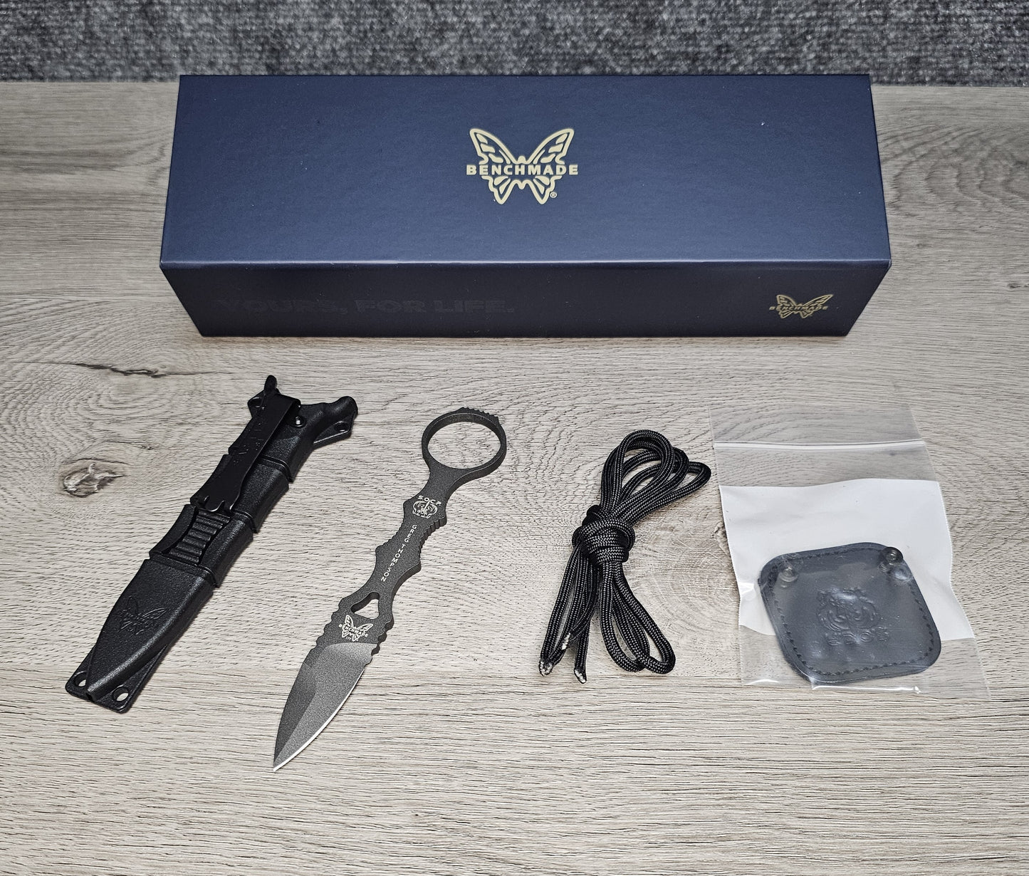 B-USA 177GY MIN*  GRAY SOCP SPEAR POINT MINI DAGGER KNIFE. TAN SEATH MADE on a BENCH in Oregon