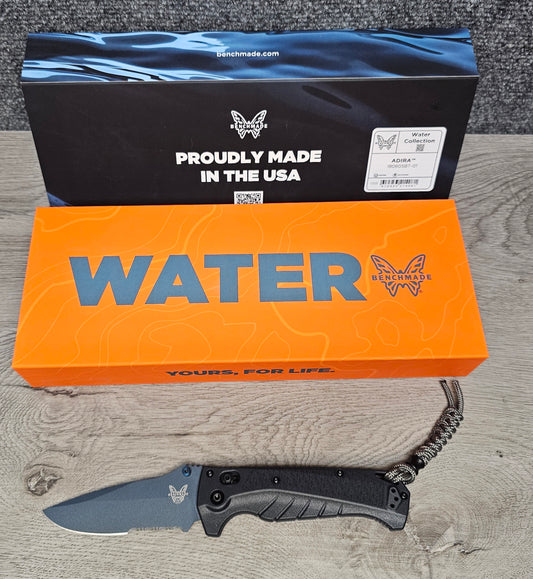 B-USA 18060sBT-01 ADIRA WATER SERIES TEMPEST GRAY (serrated) FOLDING KNIFE MADE on a BENCH in Oregon