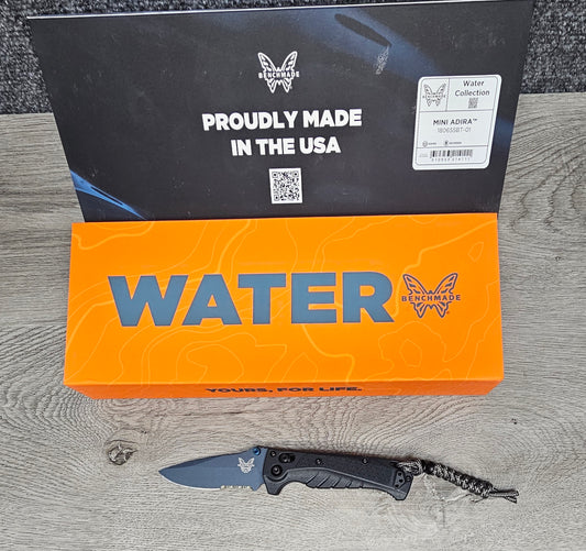 B-USA 18065sBT-01  M*NI ADIRA WATER SERIES TEMPEST GRAY FOLDING SERRATED KNIFE MADE on a BENCH in Oregon