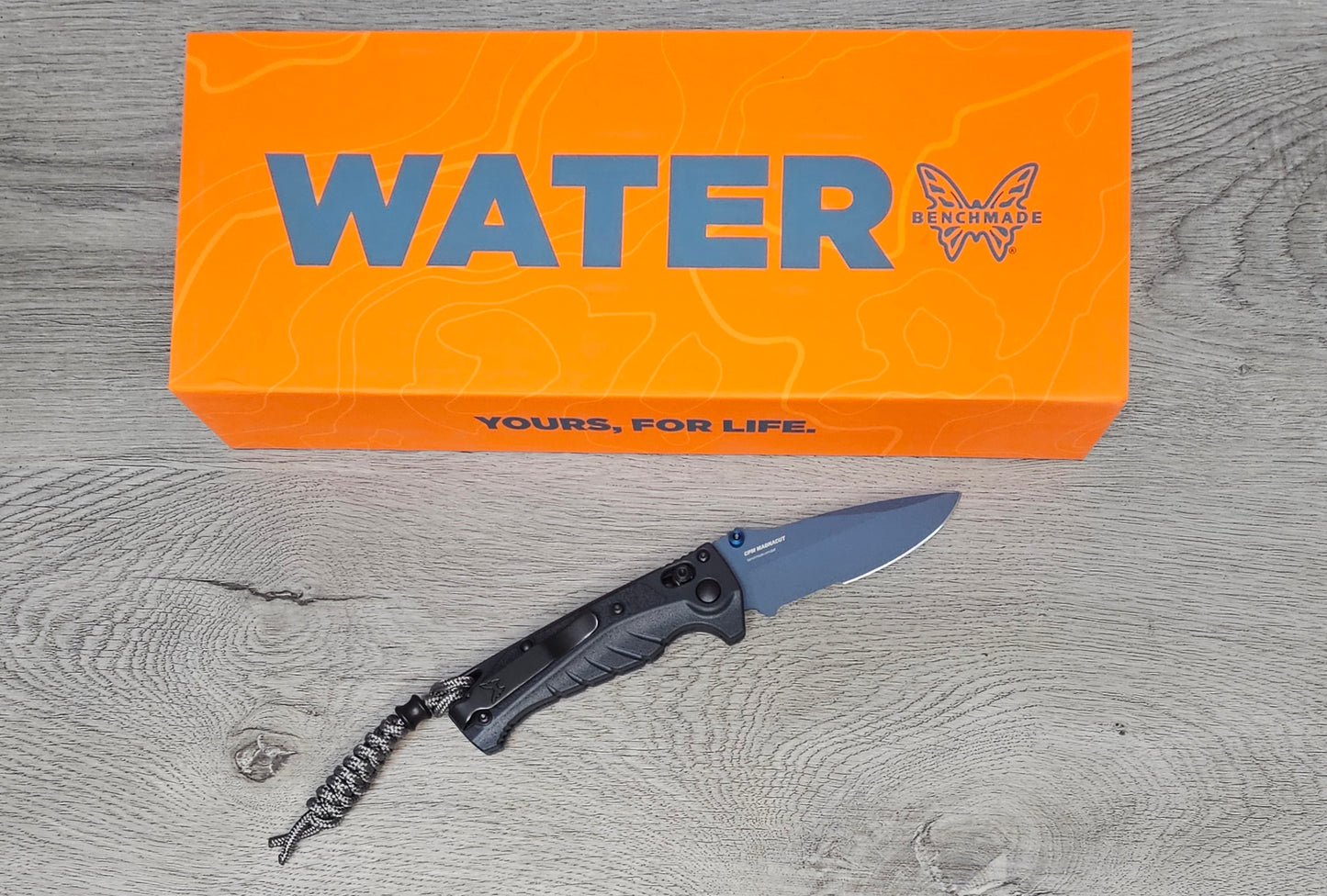 B-USA 18065sBT-01  M*NI ADIRA WATER SERIES TEMPEST GRAY FOLDING SERRATED KNIFE MADE on a BENCH in Oregon