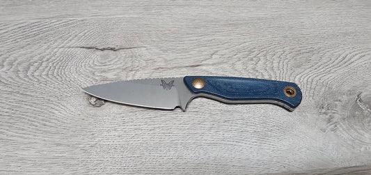 B-USA 203-04 DACI*N DENIM BLUE MICARTA MAGNA CUT FIXED BLADE KNIFE. MADE on a BENCH in Oregon