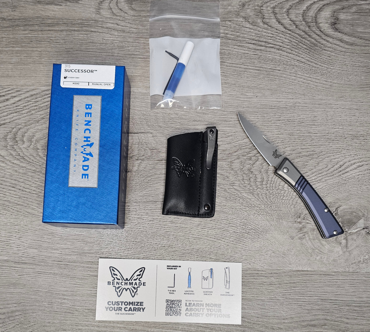 B-USA 315 SUC*ESSOR CRATER BLUE ALUMINUM FOLDING KNIFE & SHEATH